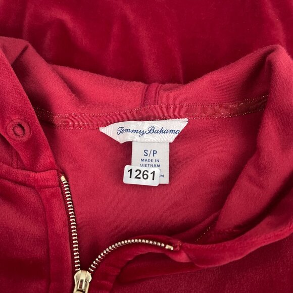 Tommy Bahama Red Velour Hoodie Jacket Full Zip Polyester Womens S - Picture 5 of 10
